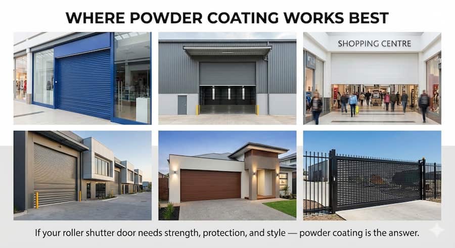 Industrial and commercial applications for powder coated roller shutters